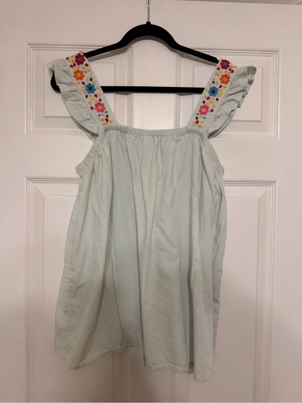 Light Mint Embroidered Floral Strap Women's Top